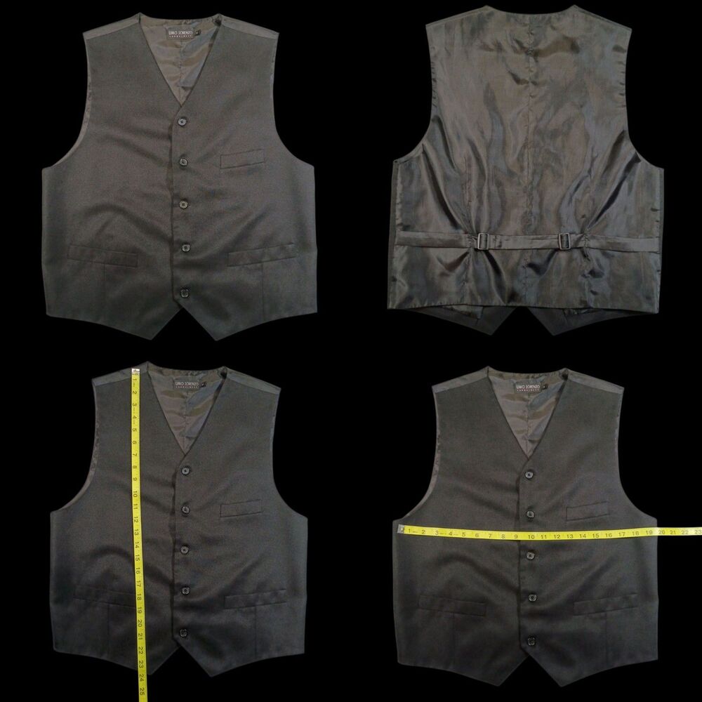 Umo Lorenzo Black Formal Vest, Mens Medium 3 Pocket